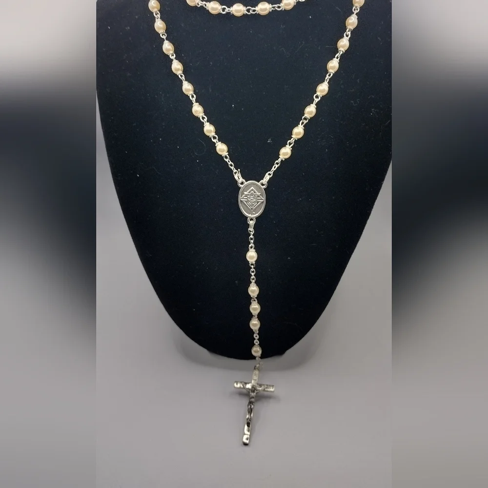 VINTAGE K of C Knights Of Columbus Faux Pearl PRAYER BEADS ROSARY